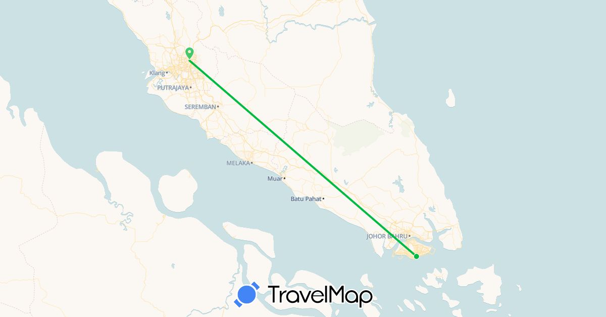 TravelMap itinerary: driving, bus in Malaysia, Singapore (Asia)